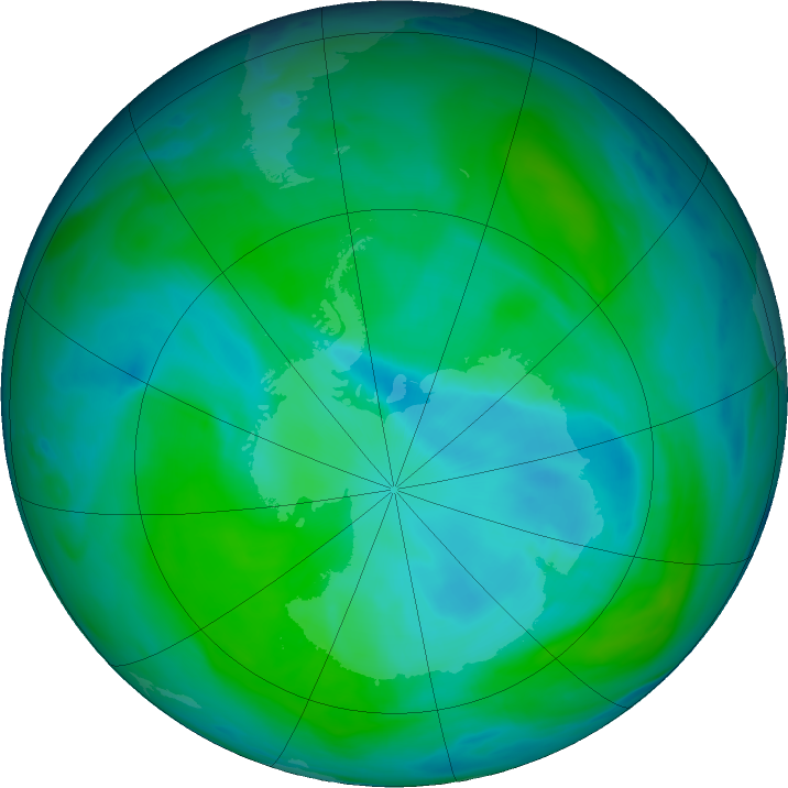 Antarctic ozone map for 03 January 2024